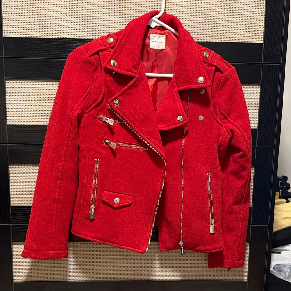 Annie Bing Red Biker Jacket with Silver Accents